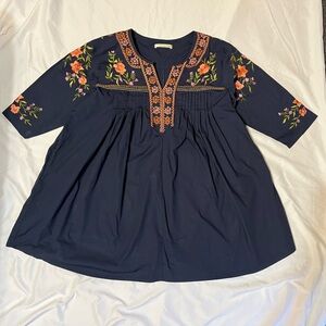 Eshakti Wayward Fancies Embroidered floral Tunic dress poplin pintuck pleat